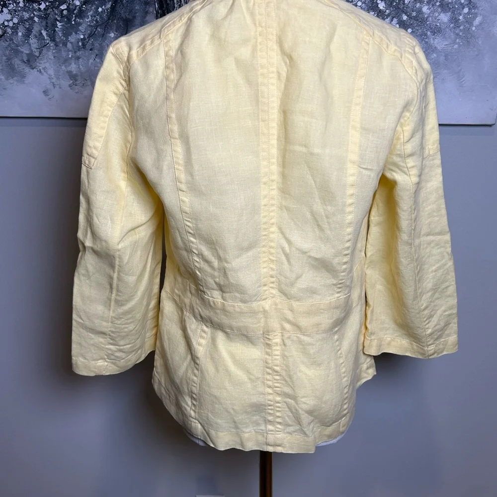Chico's Yellow linen utility jacket Women's size 0 button front lightweight